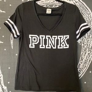 PINK black and white ringer v neck T-shirt